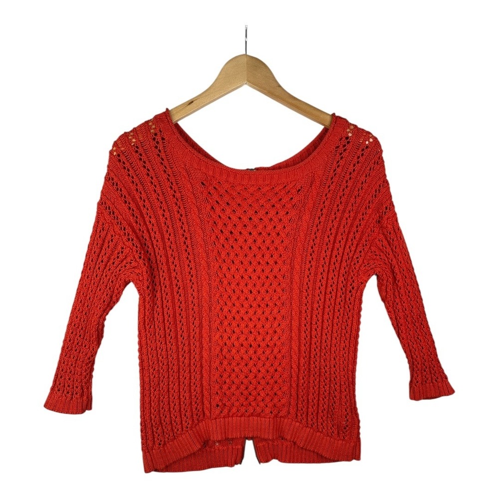 MOTH Anthropologie Orange Full Back Zip Knit‎ Sweater Size Large